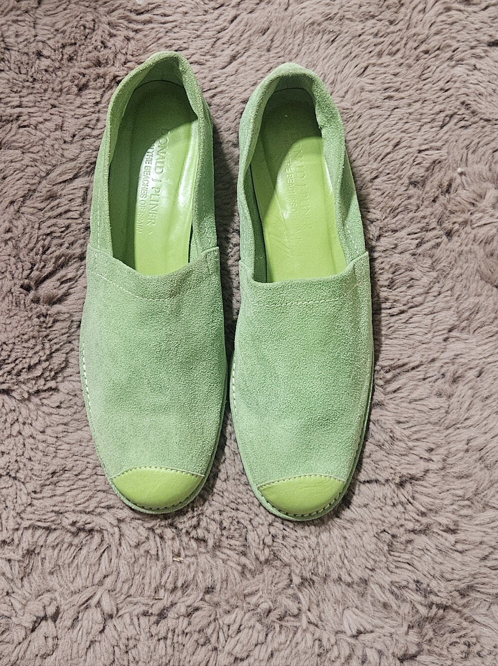 Donald J Pliner Comfort Suede Slip-On Loafers in Light Green.